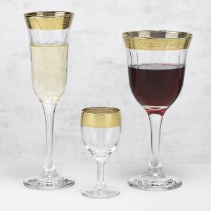 Red Wine Set of 6 Melania Collection Gold  |  Wine Glasses Dinnerware Gold