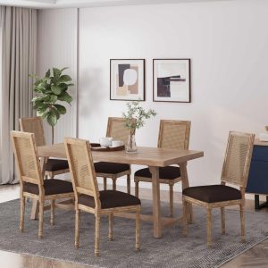 Regina French Country Wood and Cane Upholstered Dining Chair (Set of 6) by   |  Kitchen and Dining Chairs Kitchen & Dining Chairs Beige, Black, Brown, Grey