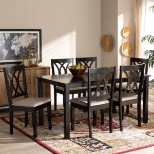 Reneau Modern and Contemporary Upholstered Wood 7-Piece Dining Set  |  Kitchen and Dining Sets Kitchen & Dining Sets Beige, Grey