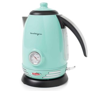 Retro 1.7-Liter Stainless Steel Electric Water Kettle with Strix Thermostat, Aqua  |  Tea Kettle Coffee & Tea Blue