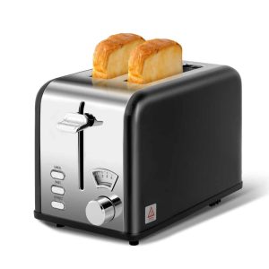 Retro Stainless-Steel 2-Slice Toaster with 1.5” Wide Slot, 5 Browning Setting, 3 Functions and Removable Crumb Tray  |  Toaster Ovens Kitchen Appliances Black, Silver