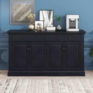 Retro-Style Sideboard Buffet Sideboard with Extra Large Storage Space with Three Drawers and Two Compartments  |  Buffets and Sideboards Buffets & Sideboards Black, Taupe