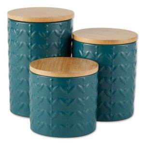 Retro Vine Texture Ceramic Canister (Set of 3)  |  Kitchen Canisters Kitchen Canisters Blue, Brown, Gold, Green, Grey, Pink, Red