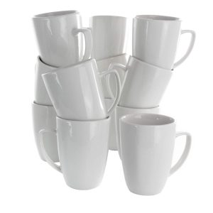 Riley 12 Piece 12 Ounce Porcelain Mug Set in White  |  Mugs Dinnerware Mugs