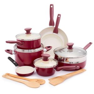 Rio Ceramic Non-Stick 16-Piece Cookware Set, Red  |  Cookware Sets Cookware Sets Cookware Sets