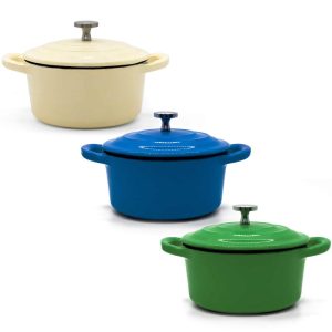 RJ Legend 0.25 Quart Enameled Cast Iron Mini Dutch Oven (Set of 3/ 2)  |  Pots and Pans Pots & Pans Beige, Black, Blue, Green, Orange, White, Yellow