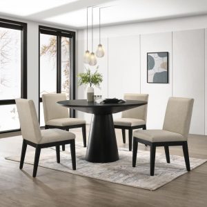 Rocco Contemporary Dining Set, Round Pedestal Table with 4 Chairs  |  Kitchen and Dining Sets Kitchen Furniture Black, Brown