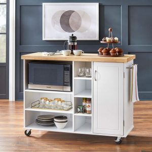 Rolling Galvin Microwave Storage Cart  |  Kitchen Carts Kitchen Carts Blue, Brown, White