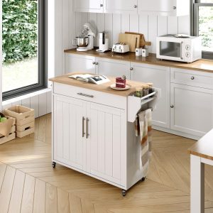 Rolling Kitchen Island with Storage Cabinet  |  Kitchen Carts Kitchen Carts Grey, White