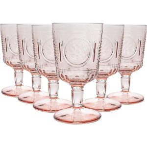 Romantic Stemware Drinking Glass Set of 6  |  Wine Glasses Dinnerware Blue, Clear, Green, Pink