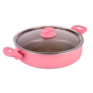 Rose Non-Stick Dutch Oven Low Casserole w/ Glass Lid  |  Pots and Pans Pots & Pans Pink