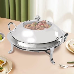 Round Chafing Dish Buffet Warmers with Glass Lid 3L  |  Serveware Dinnerware Gold, Silver