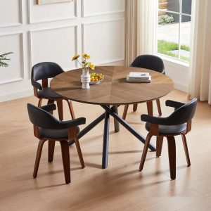 Round Dining Table Black Walnut with X-cross Leg for Kitchen, Dining Room  |  Kitchen and Dining Tables Kitchen & Dining Tables Black, Brown