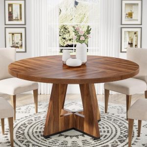 Round Dining Table for 4, 47 Inch Farmhouse Kitchen Table  |  Kitchen and Dining Tables Kitchen & Dining Tables Brown, Grey