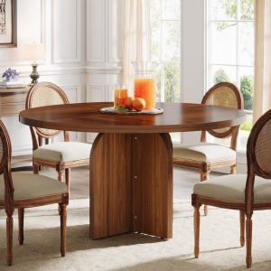 Round Dining Table for 4-6 People, 47-Inch Wood Kitchen Table  |  Kitchen and Dining Tables Kitchen & Dining Tables Brown