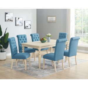 Roundhill Amonia 7-piece Dining Set, Turned-Leg Dining Table with 6 Tufted Chairs  |  Kitchen and Dining Sets Kitchen & Dining Sets Blue, Grey, Purple, Tan, Yellow