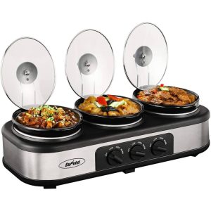 Royalcraft Triple Slow Cooker Stainless Steel  |  Slow Cookers Kitchen Appliances Black, Bronze, Grey, Red, Silver