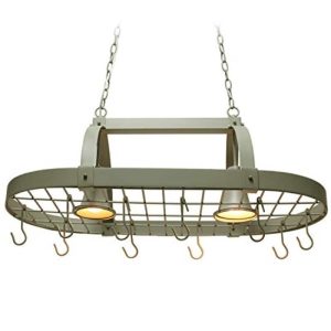 Rustic 2 Light 10 Hook Ceiling Mounted Hanging Pot Rack in Slate  |  Pot Racks Kitchen Storage Brown, Grey, Silver