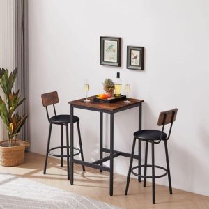 Rustic Brown Bar Table Set with 2 Bar stools PU Soft seat backrest  |  Bar Tables Bar Tables Bar Tables