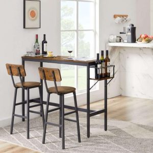 Rustic Brown Bar Table Set with wine bottle storage rack set of 3  |  Bar Tables Bar Tables Bar Tables