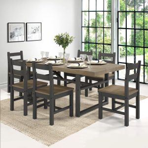 Rustic Forest Solid Wood 7-piece Dining Set  |  Kitchen and Dining Sets Kitchen & Dining Sets Brown, Grey