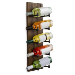 Rustic State 5 Bottle Wood Wall Mounted Wine Bottle Rack in Walnut  |  Wine Racks Kitchen Storage Brown