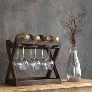 Rustic State Cava Tabletop Wine Rack and Stemware Holder  |  Wine Racks Kitchen Storage Brown