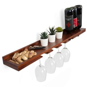 Rustic State Molise Wall Mount Wine and Stemware Rack  |  Wine Racks Kitchen Storage Brown