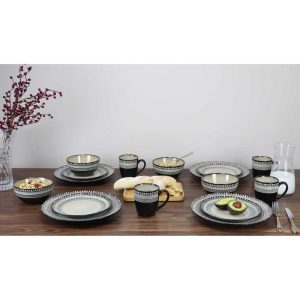 s 16 Piece Glazed Dinnerware Neutral and Blue (Service for 4)  |  Dinnerware Sets Dinnerware Blue