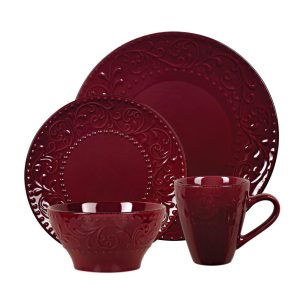 s 16 Piece Stoneware Scroll Dinnerware Set-Merlot  |  Dinnerware Sets Dinnerware Dinnerware Sets