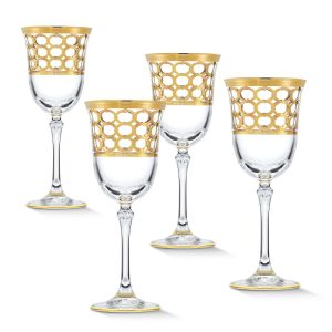 s Infinity Gold Ring White Wine Goblet, Set of 4  |  Wine Glasses Dinnerware Gold