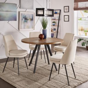 Saki Iron Grey Finish Chenille Fabric 5-Piece Dining Set by  Modern  |  Kitchen and Dining Sets Kitchen & Dining Sets Beige, Blue, Grey