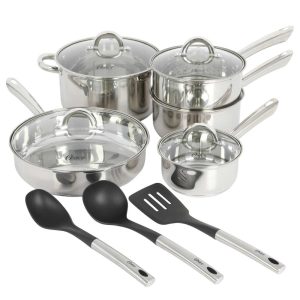 Sangerfield 12 Piece Stainless Steel Cookware Set W/ Kitchen Tools  |  Cookware Sets Cookware Sets Cookware Sets