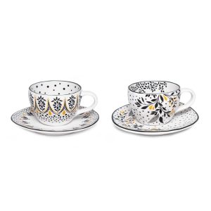 Sara Miller Artisanne Noir Espresso Cups Set of 2 – 3 oz  |  Cups Cups Black, White, Yellow