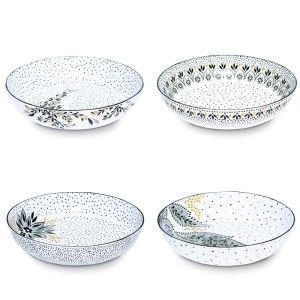 Sara Miller Artisanne Noir Low Pasta Bowl Set of 4 – 8.5″ D  |  Bowls Bowls Black, White, Yellow