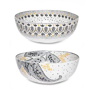 Sara Miller Artisanne Noir Set of 2 Large Bowls – 8.75 inch  |  Bowls Bowls Blue, White, Yellow