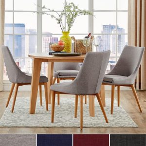 Sasha Oak Angled Leg Round 5-piece Dining Set  Modern  |  Kitchen and Dining Sets Kitchen & Dining Sets Blue, Grey, Red