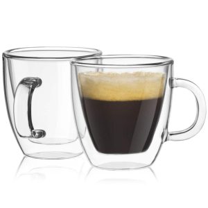 Savor Double Wall Insulated Glasses, Set of 2 5.4 Ounce Espresso Mugs – 5.4 oz  |  Mugs Dinnerware Clear