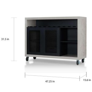 Sene Contemporary 4-shelf Rolling Buffet  |  Wine Racks Kitchen Storage Black, Brown, Grey