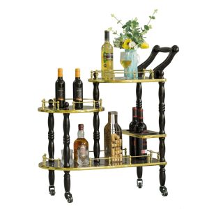 Serving Bar Cart Tea Trolley, 3 Tier Shelves on Rolling Wheels, Mobile Liquor Bar for Wine Beverage Dinner Party  |  Home Bars Home Bars Brown, Grey, White