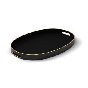 Serving Oval Tray with Gold Trimming Handles – 15.3 x 10.6 in  |  Serveware Dinnerware Black, Blue, Green, Grey