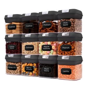 Set of 12 Uniform Size Airtight Food Storage Containers  |  Kitchen Canisters Kitchen Canisters Black, White