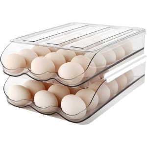 Set of 2 Auto Rolling Storage Container 18 Egg Tray – 2 Layer  |  Kitchen Canisters Kitchen Canisters Clear