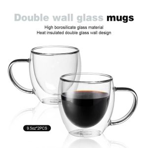 Set of 2 – Premium Borosilicate Glass Coffee Mug – Practical and Heat Resistant ,Glass Cups for Coffee, Tea, Cappuccino.  |  Mugs Dinnerware Clear