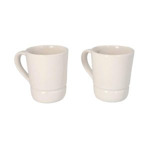 Set of 2 White Ceramic Drip Catching Mug Durable Beverage Serving Cup  |  Mugs Dinnerware Mugs