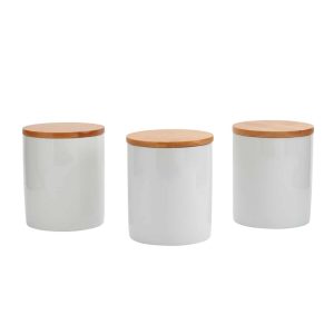 Set of 3 Bamboo & Ceramic Canister Set – White  |  Kitchen Canisters Kitchen Canisters Kitchen Canisters