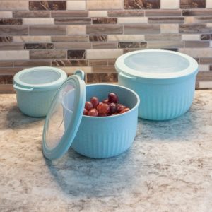 Set of 3 Bowls with Lids – Eco-Conscious Kitchen Essentials by   |  Food Storage Containers Food Storage Containers Blue, Brown