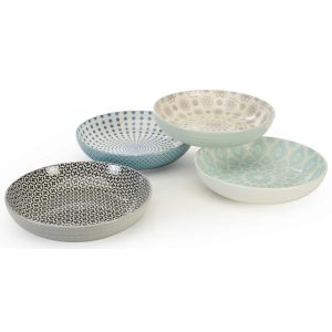 Set of 4 Bowls, Pad Print Design 13, 6-Inch Diameter  |  Bowls Bowls Blue