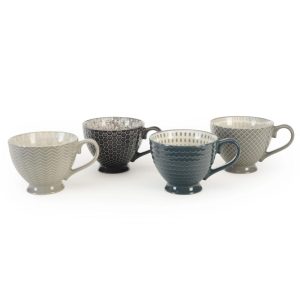 Set of 4 Footed Mugs, Pad Print Design Gray  |  Mugs Dinnerware Mugs