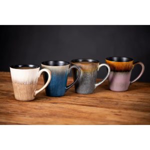 Set of 4PCs Stoneware Mug, 4 assorted reactive colors  |  Mugs Dinnerware Mugs